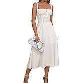 Floral Midi Corset Dress Wedding Guest Flowy Slit Lace Up Dresses for Women Tea Party A Line Casual Sundress