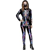 Holographic Skeleton Onesie for Adults - Rainbow 5D Bone Print Hooded Jumpsuit, Unisex Halloween Party Costume & Pajama