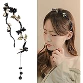 AHONEY Black Flower Headband Crown for Women Girls Dark Fairy Hair Accessories Gothic Headpiece Hair Vine Leaf Headband
