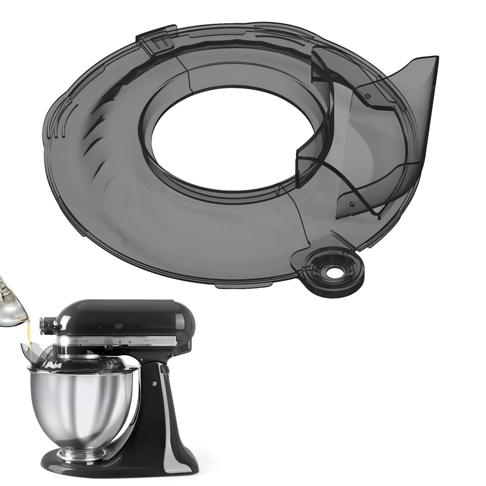 Photo 1 of Pouring Shield for KitchenAid Tilt Head 4.5-5QT Stainless Steel (Only),Safety Pouring Shield,Splatter Guard for kitchenaid mixer bowl,Kitchen Aid Stand Mixers (Transparent Black, for 4.5-5 QT)
