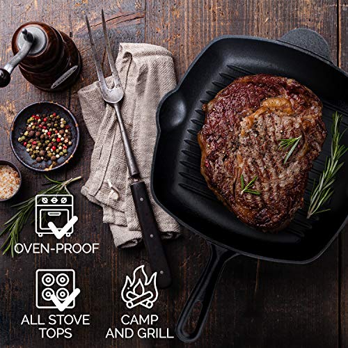 Fresh O2 PreSeasoned Cast Iron Skillet 12 Inch (11 Inch Bottom) Cast Iron Grill Pan w/Cooking