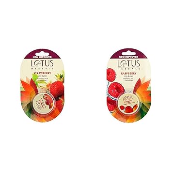 LOTUS Herbals Lip Balm, Strawberry, 5g & LOTUS Herbals Lip Balm, Raspberry, 5g