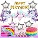 Unicorn Party Supplies | Gaint Unicorn Balloon | Party Favors with 26 Colorful Latex, Mylar Balloons, Birthday Banner, Unicorn Horn Glitter Headband, Air Pump & String in Box