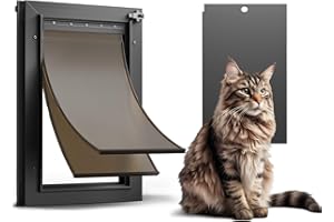 VOSOIR Cat Door for Door, All Aluminum Frame, Small Pet Door for Interior and Exterior, Heavy Duty Doggy Door, Double Magnetic Flaps, Thermal Tnsulation, Energy Efficient, Sliding Lock Panel(Pets Up to 22Lb)