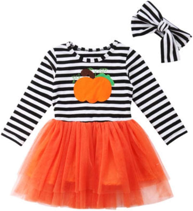 Christmas Thanksgiving Dress Toddler Baby Girls Turkey Striped Ruffles Sundress