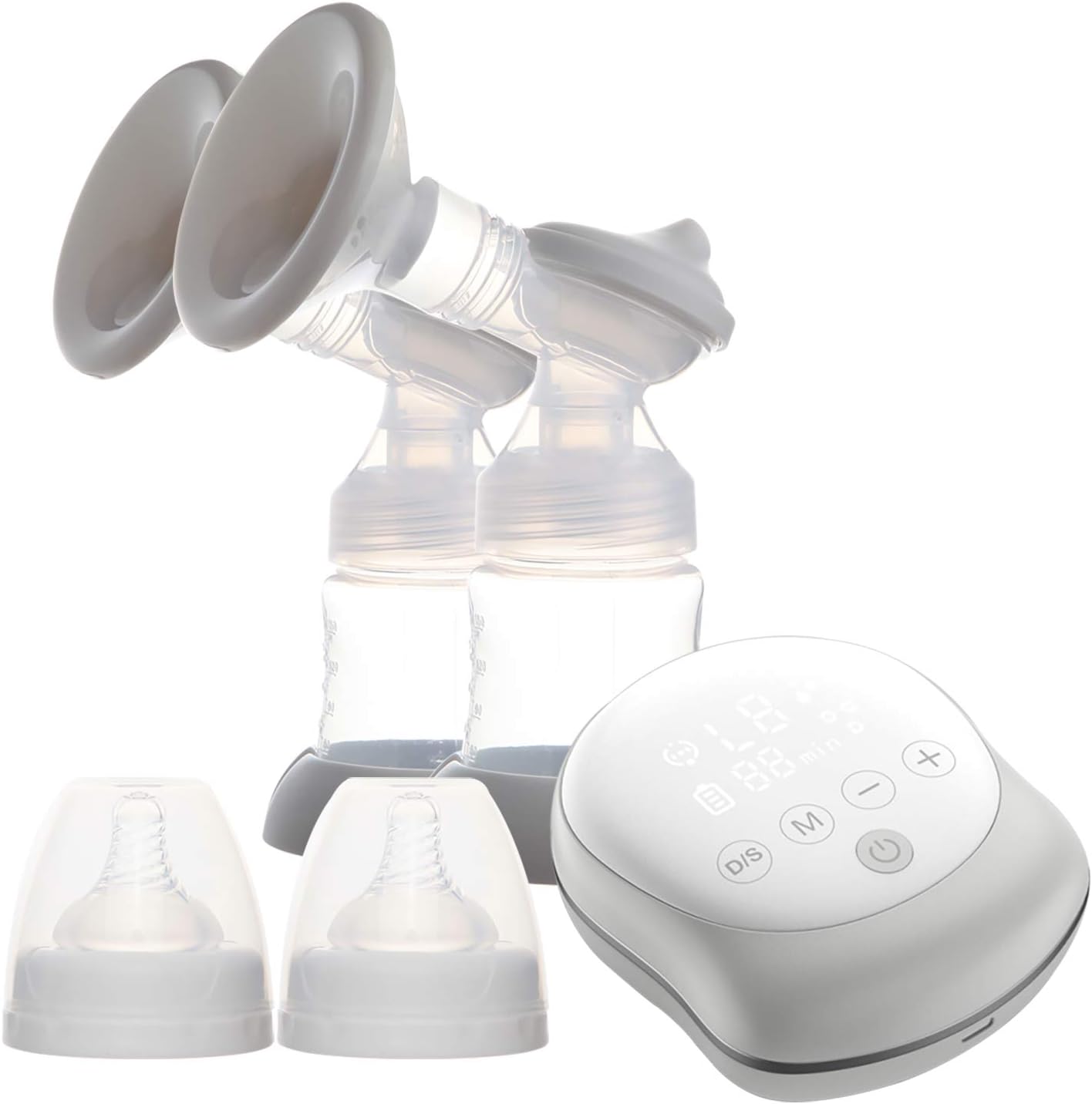 Electric Breast Pump - Diroan Rechargeable Portable Double Pumps with LCD, BPA Free & 100% Food Grade Silicone, Small & Discreet Breastfeeding Milk Pump for Mother (Greyk)