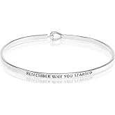 SM Inspirational Positive Message Engraved Thin Cuff Bangle Bracelets for Women (Remember Why You Started - Silver)