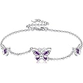MONGAS Butterfly Bracelets for Women Sterling Silver Purple Butterfly Wrist Bracelet Jewelry Gifts for Women