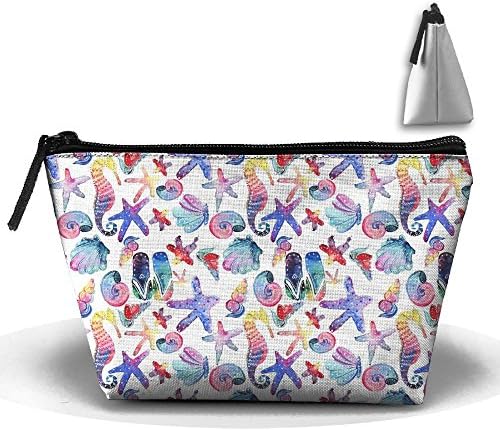 PLKSDAE Watercolor Seahorses Jellyfishes Pattern Cosmetic Bag Pencil Case Receive Bag Pencil Bag Durable Pouch Zipper Big Capacity Travel Makeup Organizer Bag