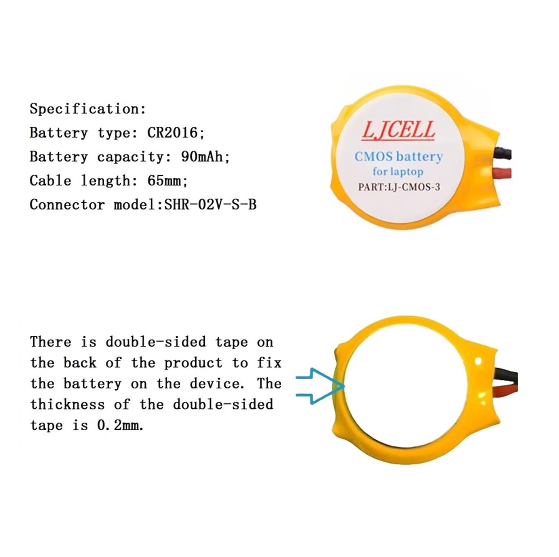 LJCELL CMOS Battery for IBM Lenovo ThinkPad Laptop X1 Carbon 2-nd Carbon 3rd Carbon 4th Carbon 5th Carbon 6th BIOS RTC CR2016 Battery with 2 Wire Cable and Connector