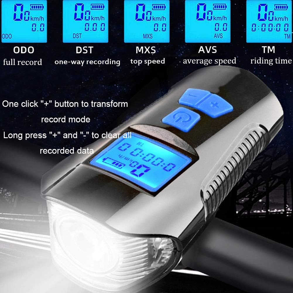 Quan Bike Speedometer with LED Bicycle Light, USB Rechargeable Front Light and Rear Light Set IP65 Waterproof Cycle Headlight with Smart Code Table Fits All Mountain & Road Bike (Black) : Sports & Outdoors
