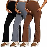 Coume 3 Pack Maternity Flare Leggings Dressy Pregnancy Maternity Pants over the Belly Work Pregnant Sweatpants with Pockets