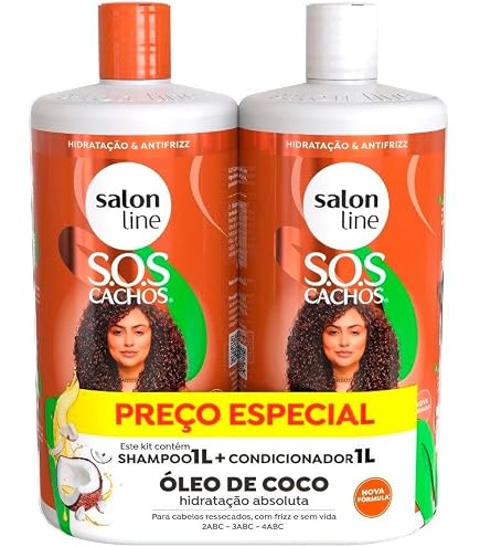 Kit Lissage SOS Cachos Salon Line à L'huile D'olive - Shampoing + Après-shampoing 2x300ml - Pour Cheveux Crépus Et Secs