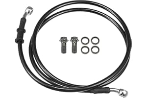 Motoforti Universal Brake Hose Motorcycle ATV Dirt Bike Motocross Braided Hydraulic Brake Line Oil Hose Pipeline, 130cm, Metal, Black Silver Tone, 1 Set