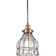 YUBOLE Vintage Cracked Glass Wire Cage Hanging Pendant Light, Red Antique Copper