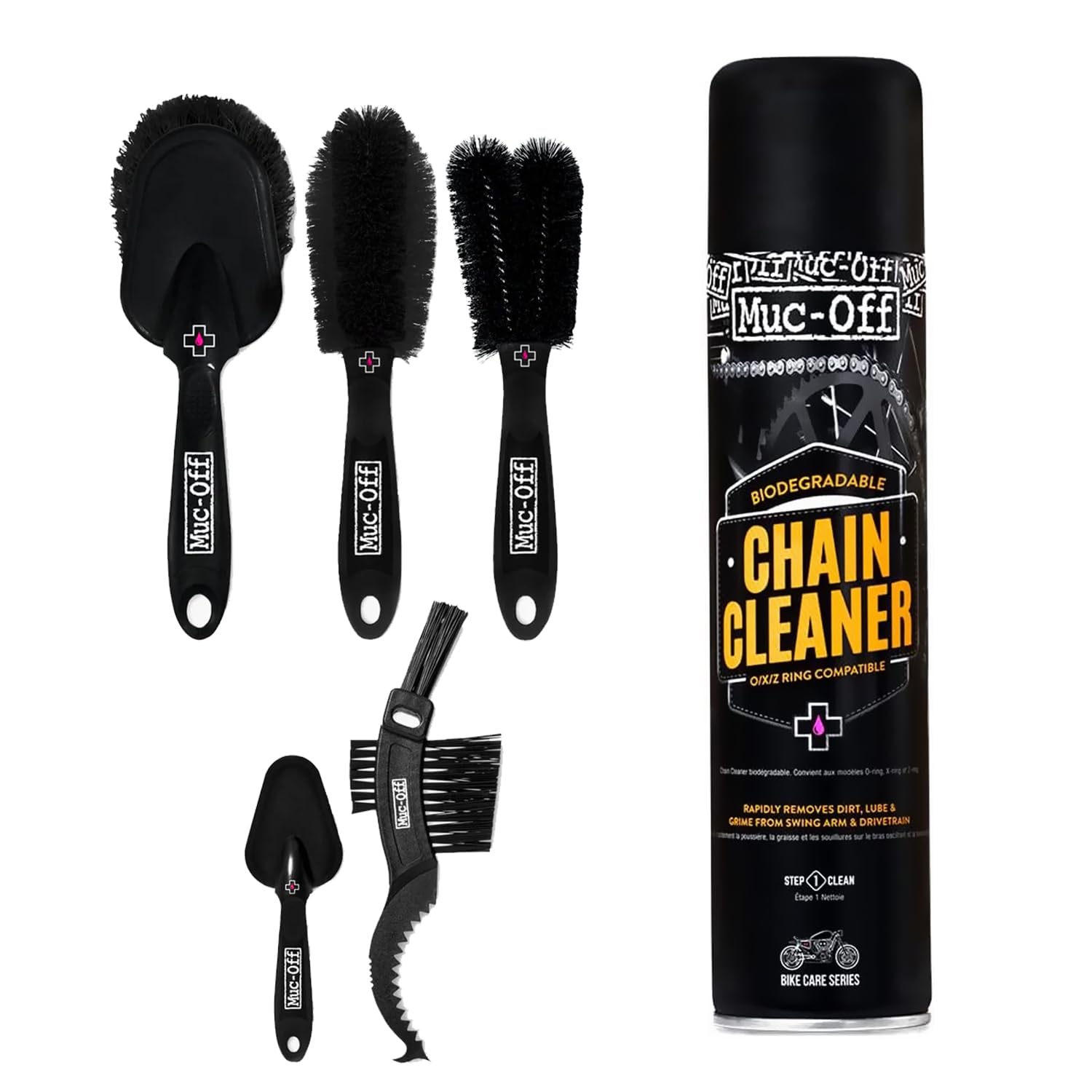 Muc-Off Motorcycle Chain Cleaner + 5x Bike Brush Kit | Motorcycle Chain Degreaser Cleaner with Chain Cleaning Brush Set | Instant Grease Cutting Formula | Easy to Use Image