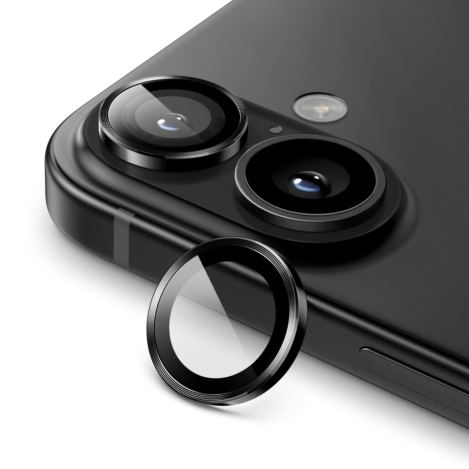 JETech Camera Lens Protector for iPhone 16 6.1-Inch and iPhone 16 Plus 6.7-Inch, 9H Tempered Glass Metal Individual Ring Cover, HD Clear, 1 Set (Black)