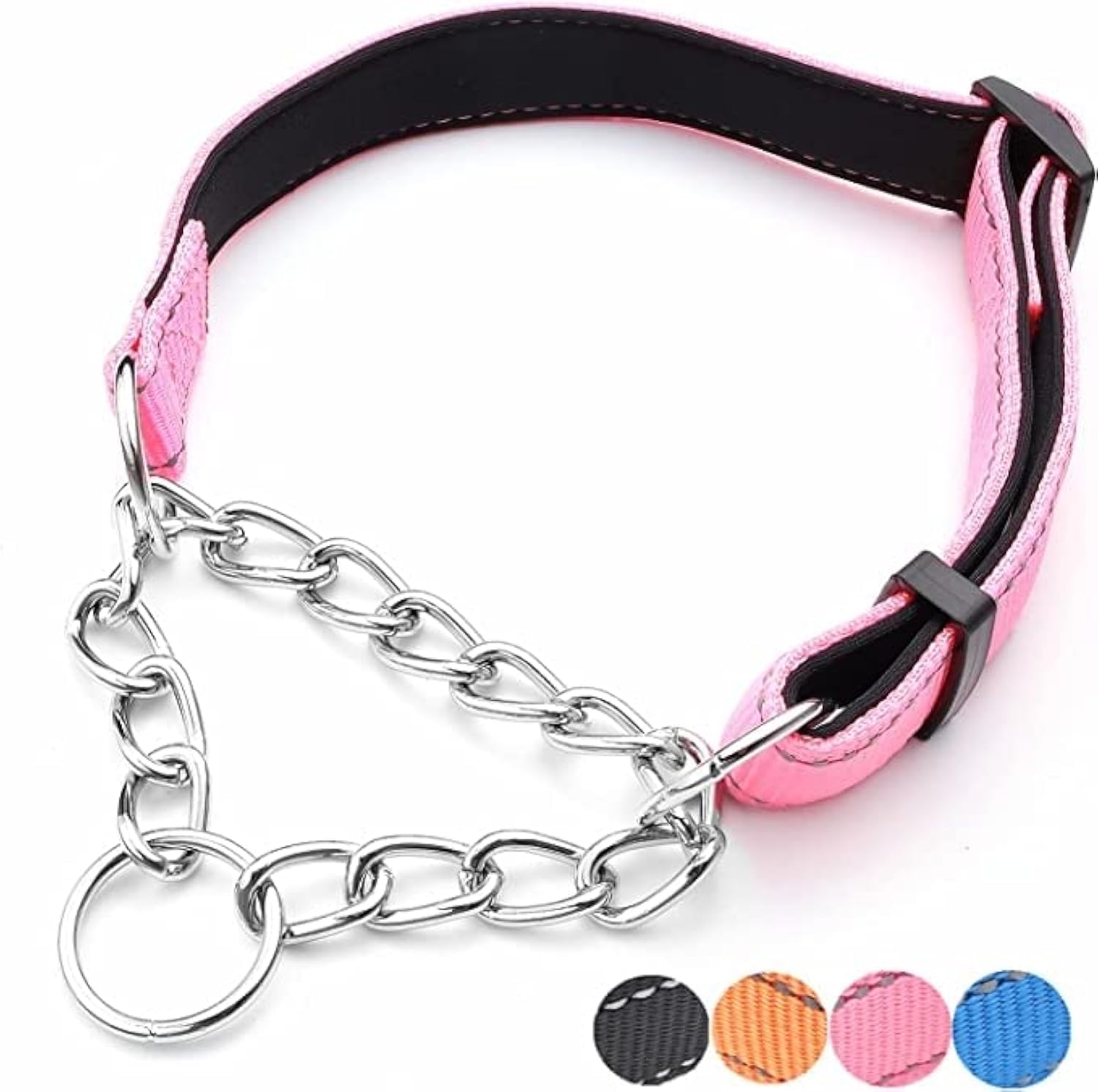 Photo 1 of PUROAYET Martingale Dog Collars Adjustable Soft Nylon Reflective Collars with Stainless Steel Chain Walking Training Collars Heavy-Duty Puppy Chain Collars for Small,Medium,Large Dogs(Pink,S)