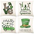 ODAPTO St Patrick's Day Pillow Covers 18x18 4Pcs - St Patricks Day Decorations for Home - Gnome Shamrock Lucky Charm St Patricks Decorative Throw Pillows Farmhouse St Patricks Day Decor