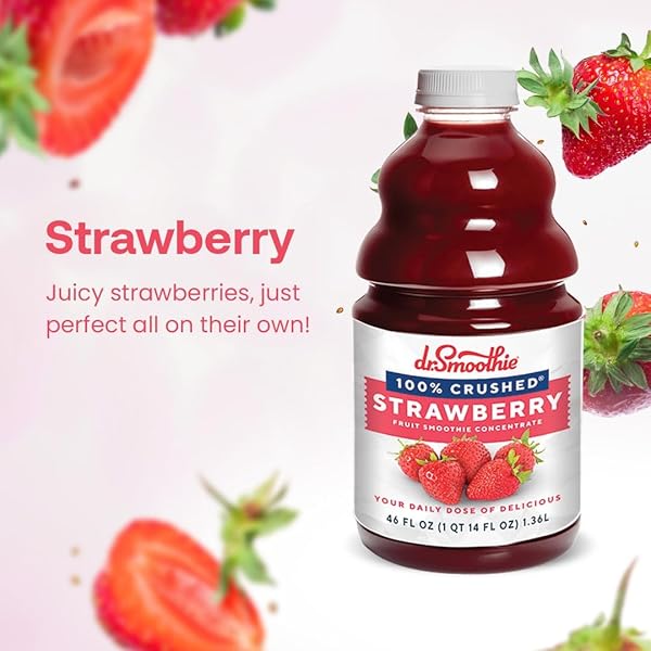 DR. SMOOTHIE 100% CRUSHED STRAWBERRY SMOOTHIE CONCENTRATE| NON-GMO, VEGAN, NO FAT, GLUTEN-FREE, RICH IN VITAMIN C, REAL STRAWBERRY FLAVOR, PERFECTLY SWEET | 46 FL OZ