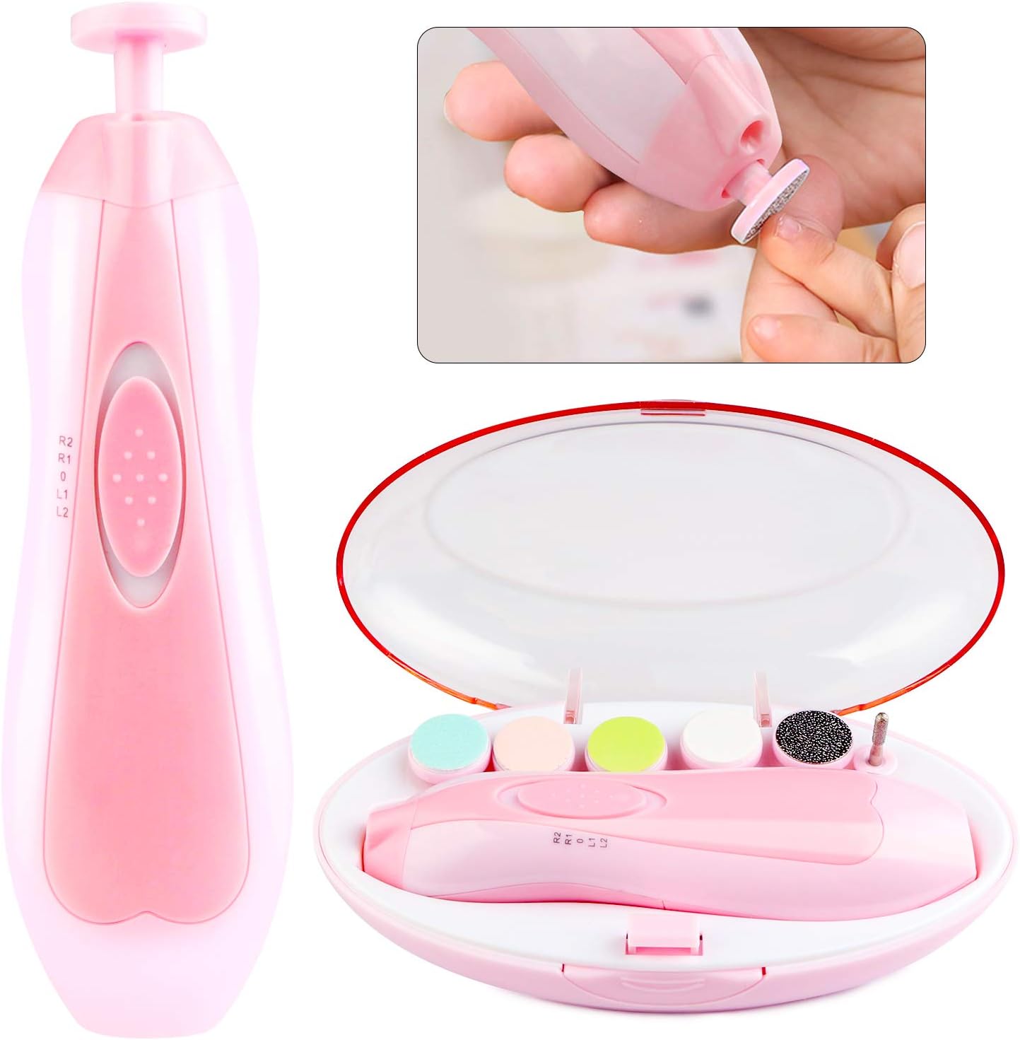 Auranso Baby Nail Clipper Electric Baby Nail Files Set with Light, Safe Automatic Newborn Infant Nail Cutter Trimmer Kit for Toddler Kids and Adults Toes Fingernails Pink