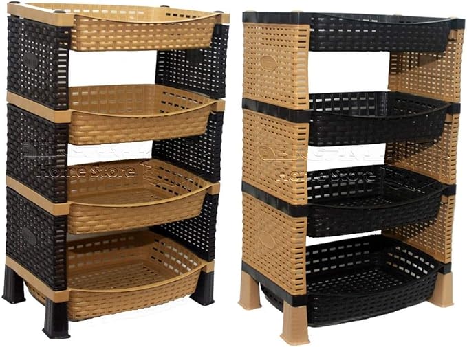 Étagère de rangement en rotin plastique, à 4 étages en rotin plastique