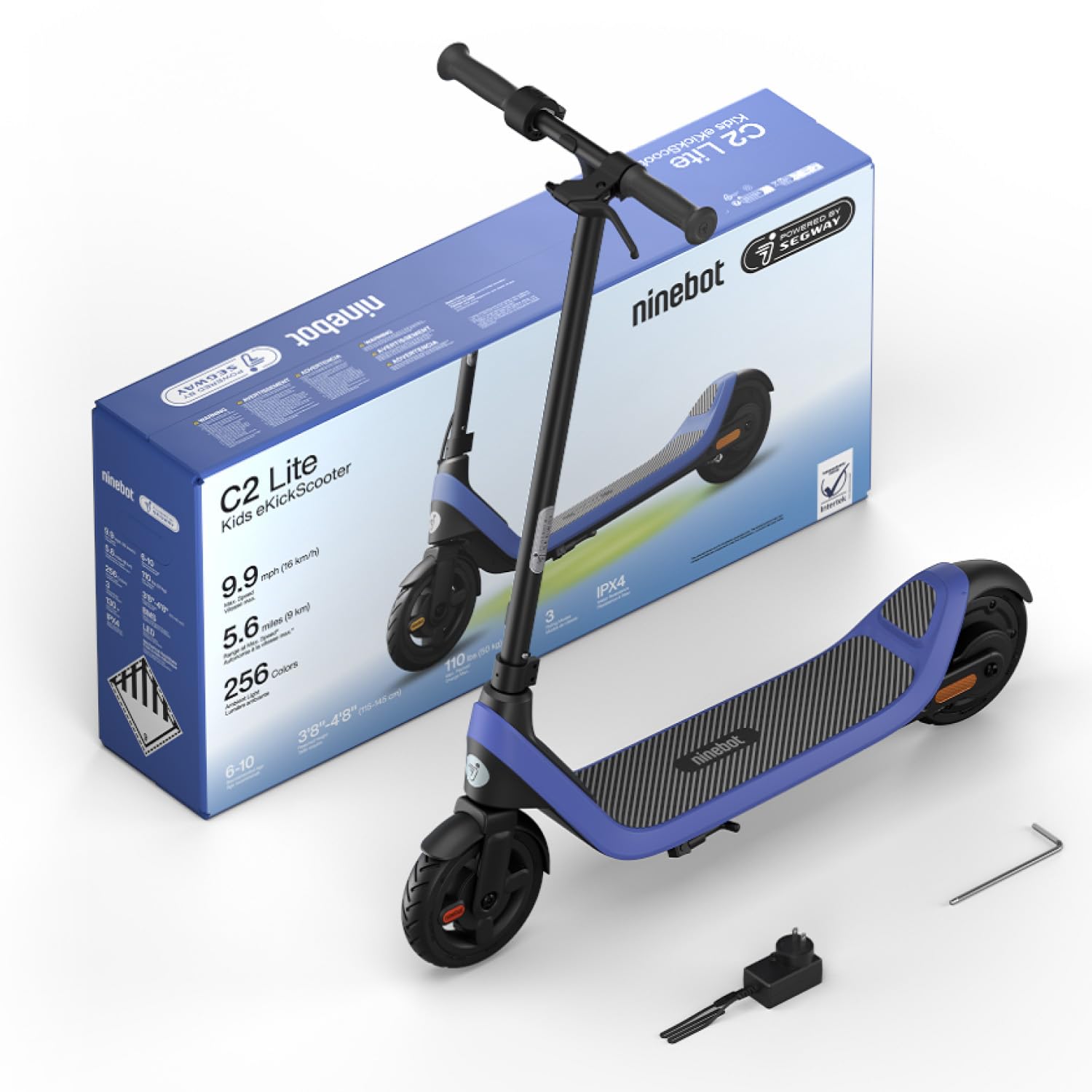 Segway Ninebot eKickScooter - Electric Scooter for Kids 6-14, w/t Adjustable Handlebar Height (Only C2 Pro) for Riders up to 132 lbs, Includes New Cruise Mode, UL-2272 Certified