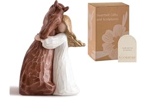 Storieme Horse Gifts for Women: Girl Embracing Horses Hand-Painted Stuff Figurines Statue Decoration Memorial Gift for Horse Lovers Horsewoman