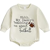 GOOCHEER Newborn Baby Boy Girl Football Outfit Letter Sweatshirt Bubble Romper Long Sleeve Bodysuit Clothes Fall Winter