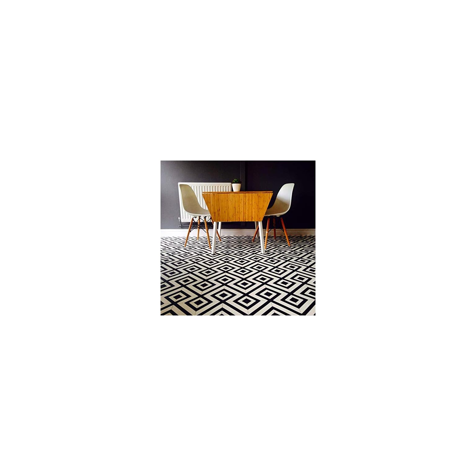 Geometric Black and White Cushioned Vinyl Flooring Sheet Lino Cairo