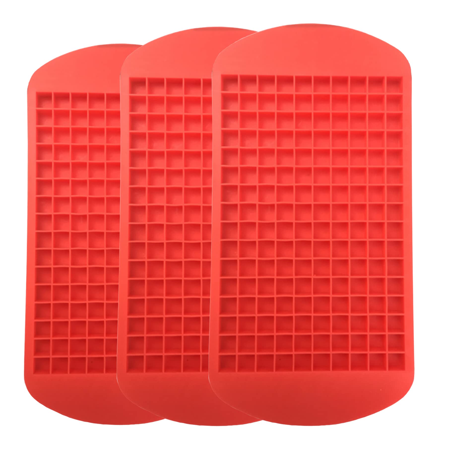 Aufell 3Pcs Mini Ice Cube Trays 160 Grids Ice Cube Mold Square Shape Silicone Ice Cubes Kitchen Mini Bar Pudding Mould Small Ice Cube Making Tool (Red)