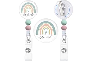 Einzelnn Be Kind Badge Reels Retractable with Silicone Beaded Beads, Rainbow Heavy Duty ID Name Tag Badge Clips Keychain for RN Nurses Nursing Teacher Office Work Business Women Gifts