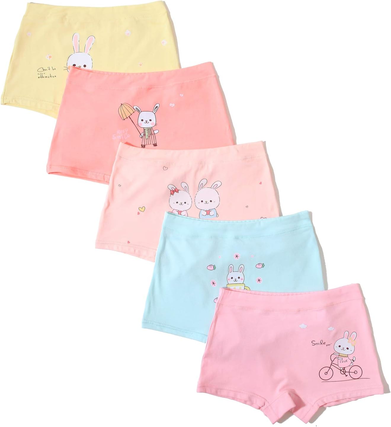 SYROSA Girl's Panties Cotton Cute Bunny Rabbit 5 Pack Boyshort Pink Underwear for 2-12 Years