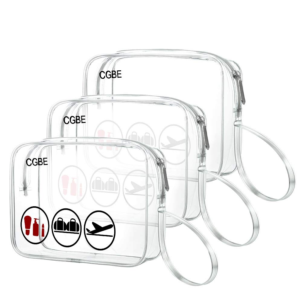 3 pcs CGBE TSA Approved Toiletry Bag with Handle Strap, Clear Toiletry Bag for Liquid Bottles/Cosmetic 3-1-1 Travel Toiletry Bag, Quart Size Carry on Makeup Pouch 3 Packs