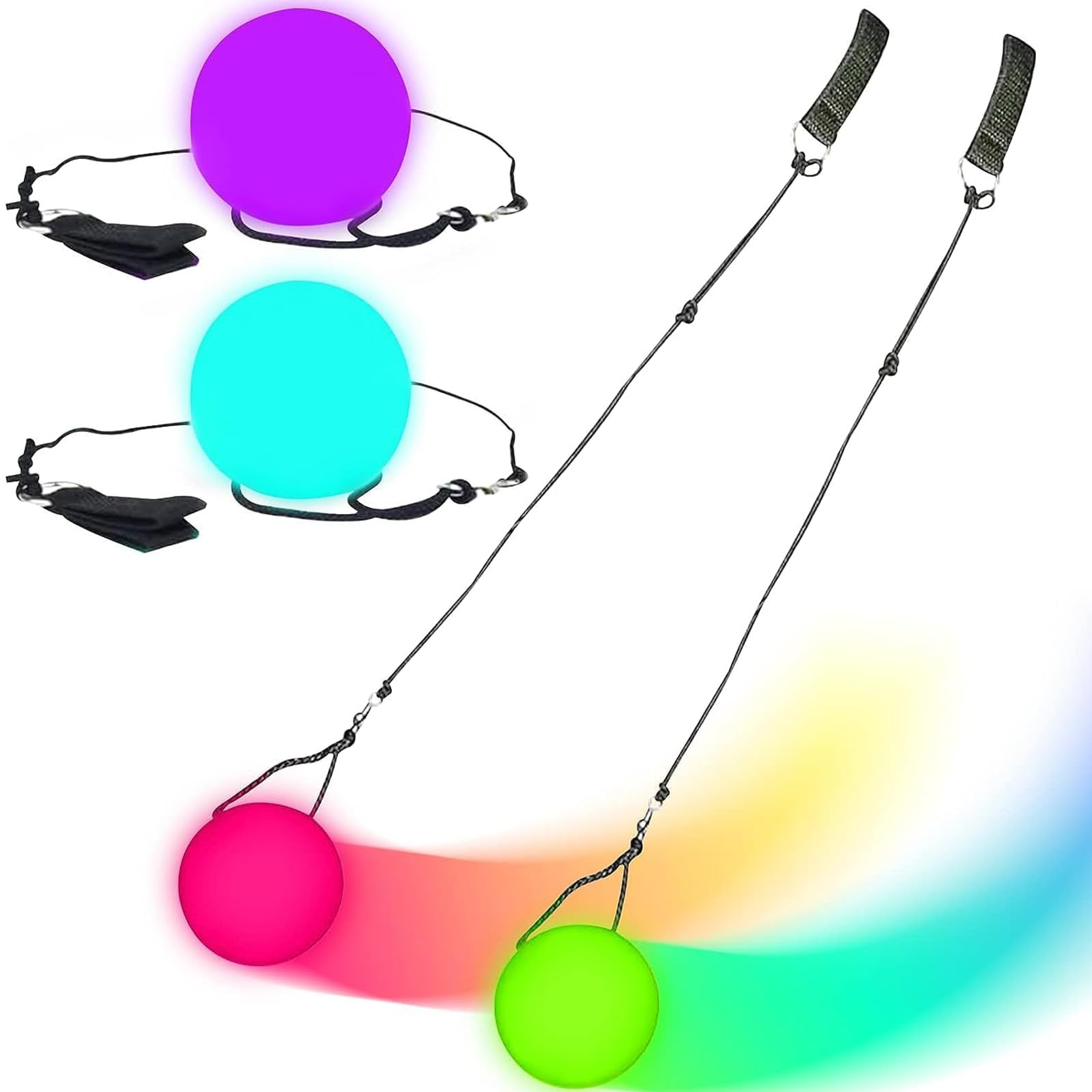 2 Pieces LED Poi Juggling, LED POI Spinning Balls, 9 Vibrant Color Light Modes and Patterns, LED Fire Poi for Beginners and Professionals,Glow in the Dark, for Dancing, Camping, Lights Show