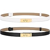 Horsopia 2 Pack Women Skinny Leather Belt for Dresses Jeans Solid Color Alloy Turn Lock