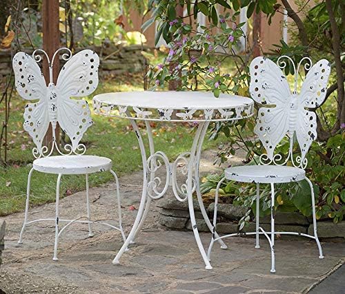 Antique-Look Butterfly Bistro Table and 2 Chairs Set - Antique White