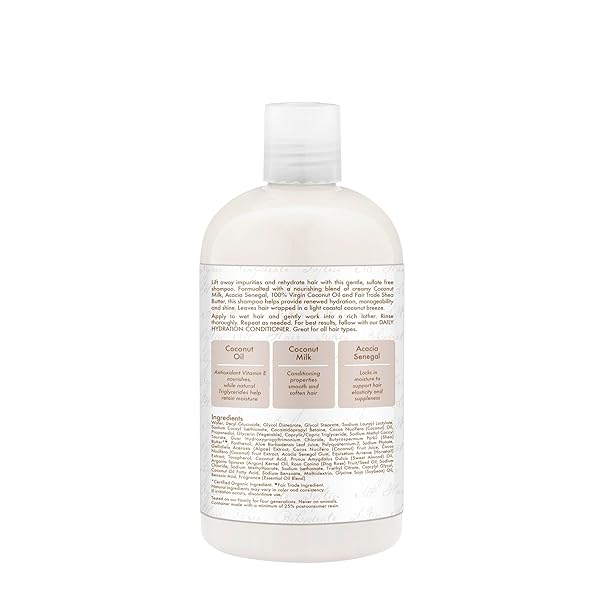 SHEA MOISTURE DAILY HYDRATION SHAMPOO HAIR CARE FOR ALL HAIR TYPES 100% VIRGIN COCONUT OIL WITH COCONUT OIL, COCONUT MILK, ACACIA SENEGAL 384 ML