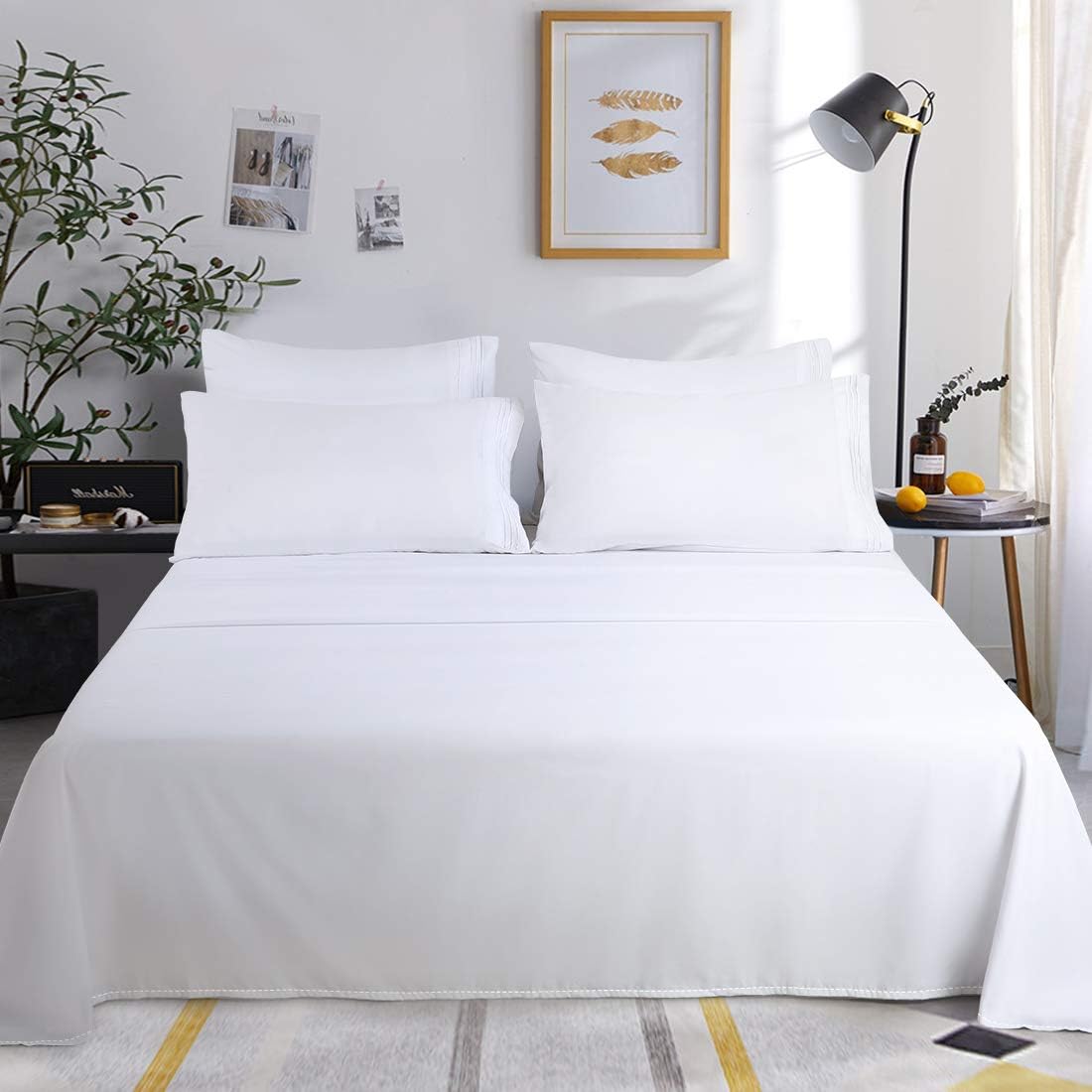 KARRISM Queen Size 6 Piece Bed Sheets Set Extra Soft & Breathable Brushed 1800 Series Microfiber, Wrinkle & Fade Resistant, Comfortable Deep Pocket Bedding Set, White