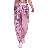 Womens Drawstring Cargo High Waist Jogger Pants Sexy Metallic Sparkly Wide Leg Pants Trousers Clubwear