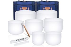 SOLSHINE 6-12 Inch Crystal Singing Bowl Set of 7 For Sound Healing With 2pcs Free Heave Duty Carring Case Crystal Mallet And O-ring Sound Repairer