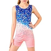 Haloumoning Girls Gymnastics Leotards with Shorts Kids Sparkly Dance Unitards Mermaid Athletic Biketards 3-10 Years