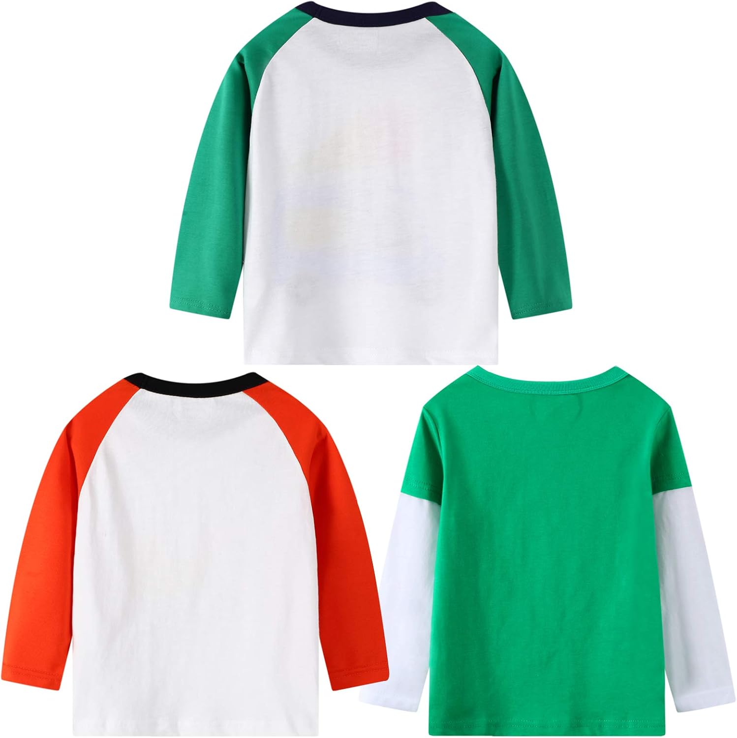 Boy Long Sleeve T-Shirts Clothes 3-Pack Crewneck Tops Dinosaurs Cars Graphic Tees Set: Clothing