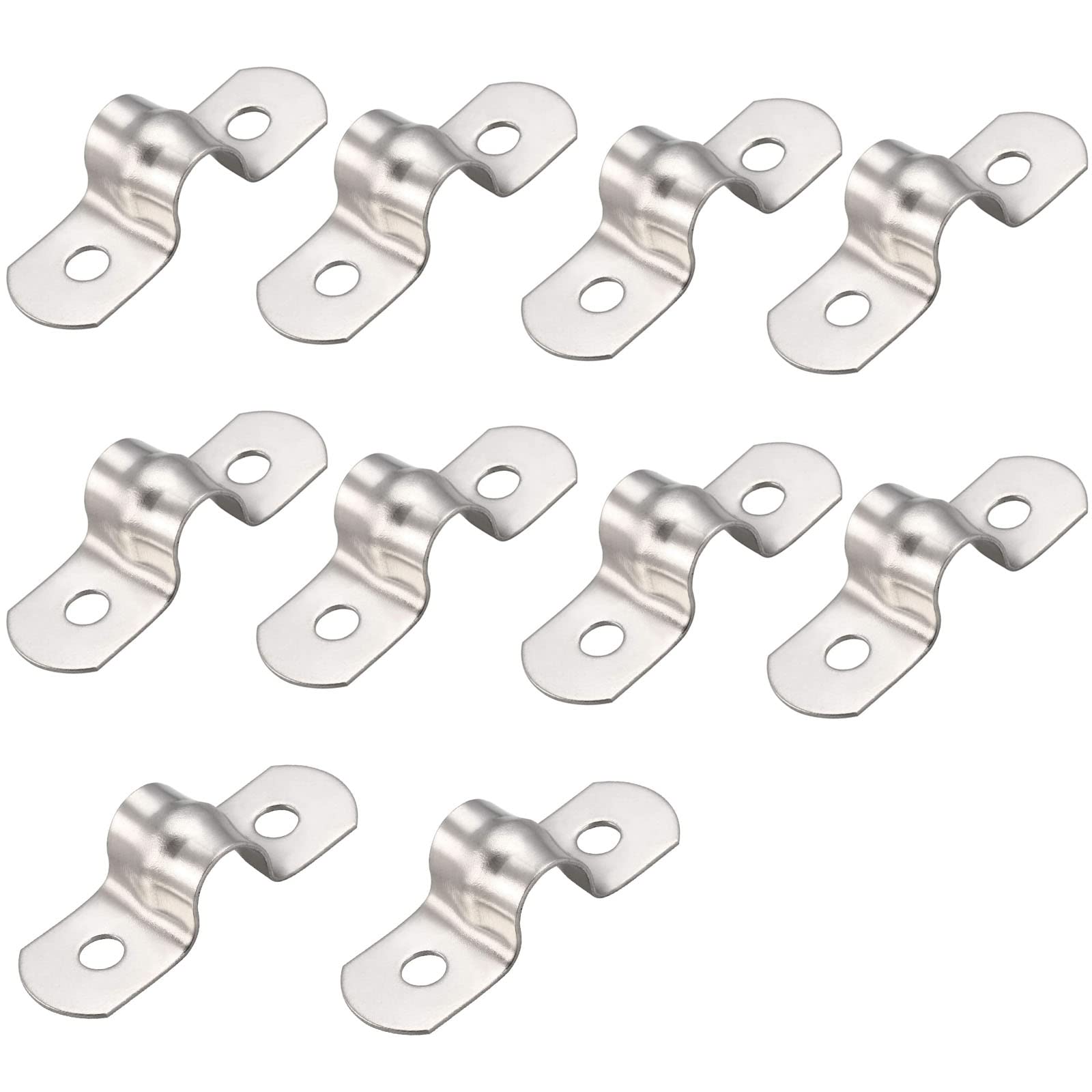 TOP-Vigor 10Pcs 10mm(0.4") Rigid Pipe Strap, 2 Holes 304 Stainless Steel U Bracket Tension Tube Clip Clamp for Pipe Fixing
