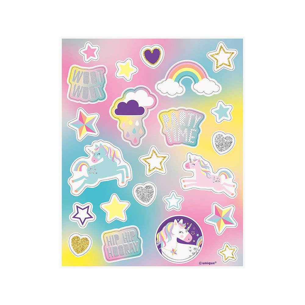 Multicolor Unicorn Party Sticker Sheets - Pack of 4 (92 Stickers) - Fun and Magical Stickers for Kids and Party Decorations
