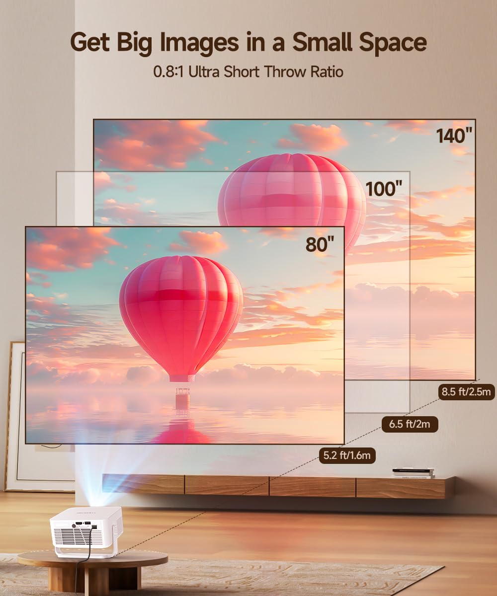 2025 Android 14 Smart Projector 4K & 8K Support, Portable Projector with WiFi 6 and Bluetooth 5.4, Auto Focus & Vertical Keystone, 180°Rotatable, Mini Proyector for Outdoor Home HY300Max