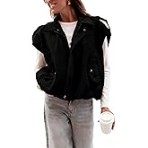 APAFES Womens Faux Suede Vest Oversized Lapel Pilot Sleeveless Jacket Fall Trendy Vest Tops Streetwear