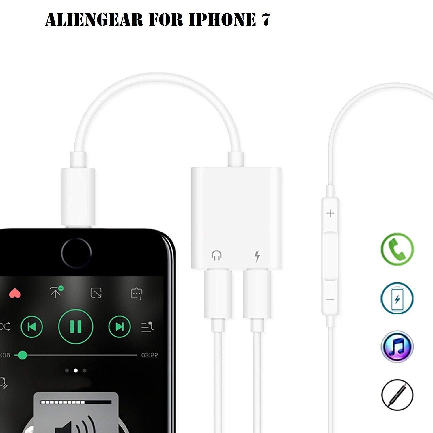 Dual Lighting Adapter Phone X/Xs/XR/ 7/8 / Plus, 2 in 1 Lighting Splitter Headphone Audio and Charge Adapter Connector,Remote and Call Function Compatible iOS 11, iOS 12 Later (2 Pack)