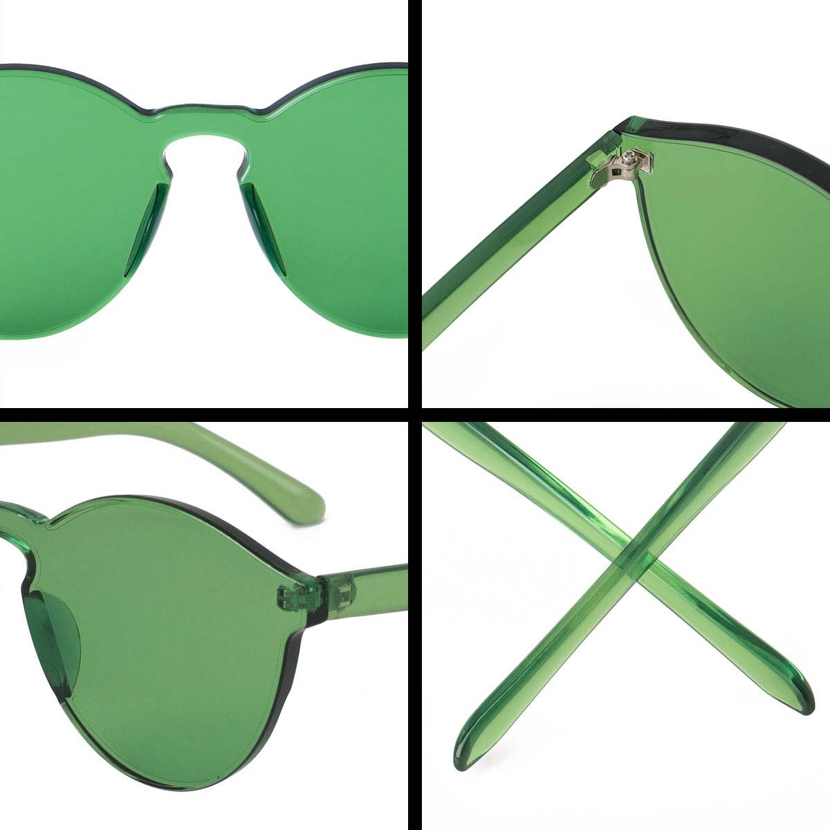 WISH CLUB Cat Eye Rimless Sunglasses for Women Oversized Lightweight Transparent Glasses Candy Color Eyewear (Green)