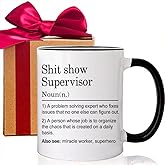 MNEDLAD Shit Show Supervisor Mug, Miracle Worker, Boss Gift for Women & Men, Team Manager, Thank You Gift, Director (Black)